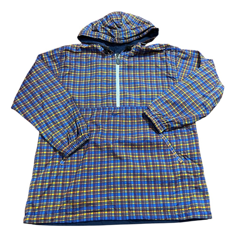 Vintage Nike Jacket Mens Large Blue Plaid Reversible Windbreaker Hooded 90s